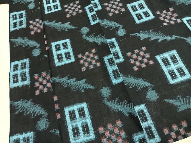 平和屋着物●久留米絣　単衣　幾何学文様　綿　逸品　AABM8352fy