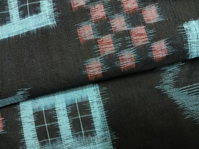 平和屋着物●久留米絣　単衣　幾何学文様　綿　逸品　AABM8352fy