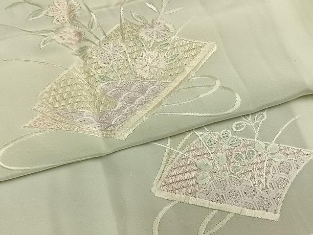 平和屋着物●中国三大刺繍　スワトウ刺繍　汕頭刺繍　総刺繍　長襦袢　無双仕立て　冊子花文　暈し染め　半衿刺繍　正絹　逸品　AABM8353fy