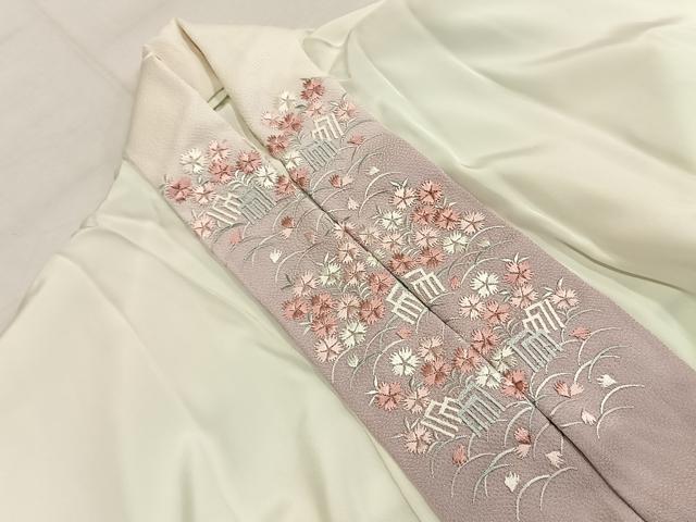 平和屋着物●中国三大刺繍　スワトウ刺繍　汕頭刺繍　総刺繍　長襦袢　無双仕立て　冊子花文　暈し染め　半衿刺繍　正絹　逸品　AABM8353fy