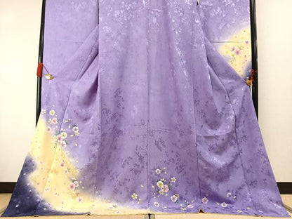 平和屋着物●豪華振袖　舞桜文　暈し染め　ロング丈　正絹　逸品　AABM8356fy