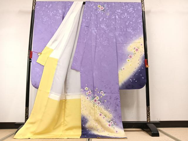 平和屋着物●豪華振袖　舞桜文　暈し染め　ロング丈　正絹　逸品　AABM8356fy