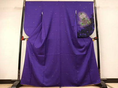 平和屋着物●小振袖　二尺袖　草花文　金彩　洗える着物　AABM8358fy