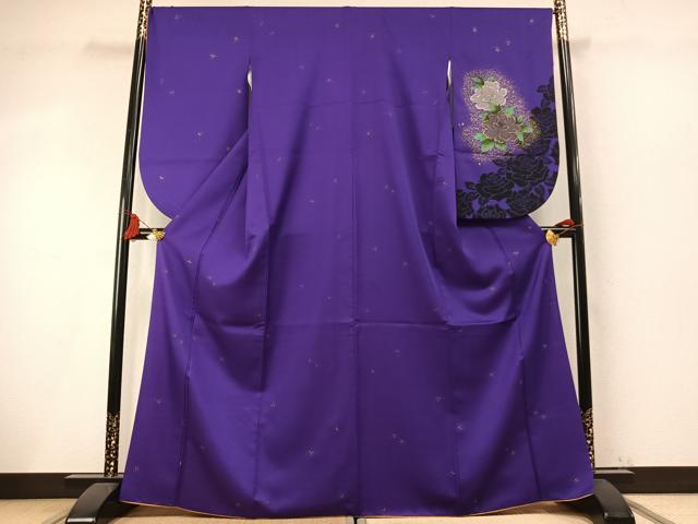 平和屋着物●小振袖　二尺袖　草花文　金彩　洗える着物　AABM8358fy