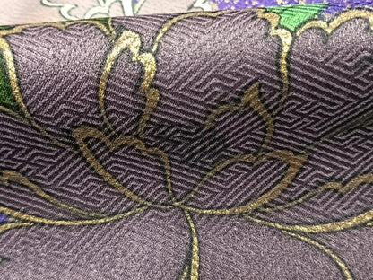 平和屋着物●小振袖　二尺袖　草花文　金彩　洗える着物　AABM8358fy