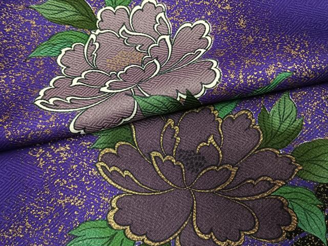 平和屋着物●小振袖　二尺袖　草花文　金彩　洗える着物　AABM8358fy