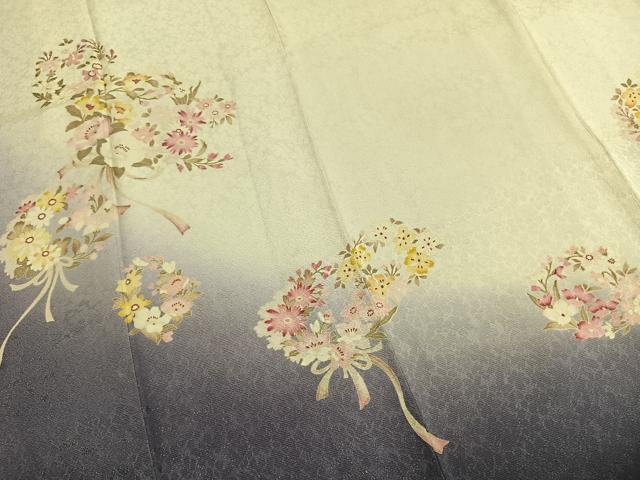 平和屋着物●豪華振袖　草花文　暈し染め　銀通し地　ロング丈　正絹　逸品　AABM8361fy