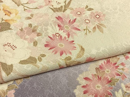 平和屋着物●豪華振袖　草花文　暈し染め　銀通し地　ロング丈　正絹　逸品　AABM8361fy