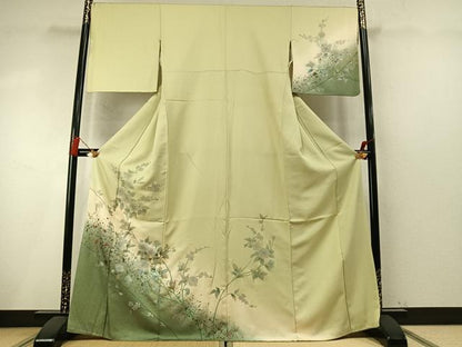 平和屋着物●訪問着　螺鈿　花蝶文　暈し染め　金銀彩　正絹　逸品　AABM8362fy
