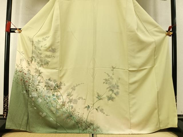 平和屋着物●訪問着　螺鈿　花蝶文　暈し染め　金銀彩　正絹　逸品　AABM8362fy