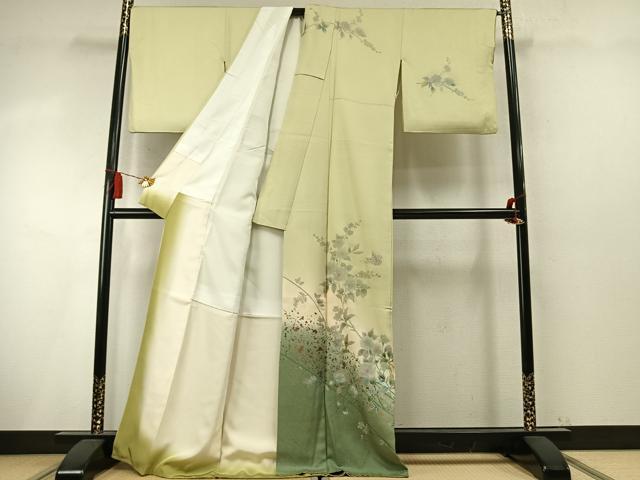 平和屋着物●訪問着　螺鈿　花蝶文　暈し染め　金銀彩　正絹　逸品　AABM8362fy