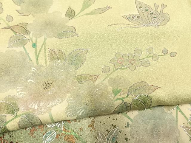 平和屋着物●訪問着　螺鈿　花蝶文　暈し染め　金銀彩　正絹　逸品　AABM8362fy