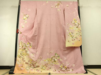 平和屋着物●豪華振袖　雪輪花文　暈し染め　金彩　ロング丈　正絹　逸品　AABM8363fy