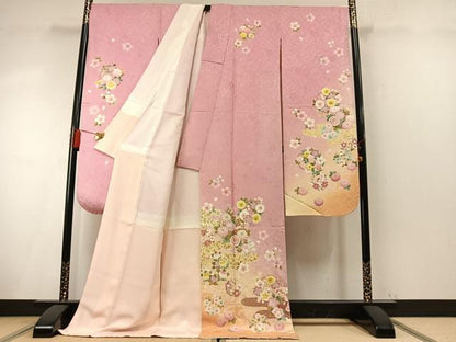 平和屋着物●豪華振袖　雪輪花文　暈し染め　金彩　ロング丈　正絹　逸品　AABM8363fy