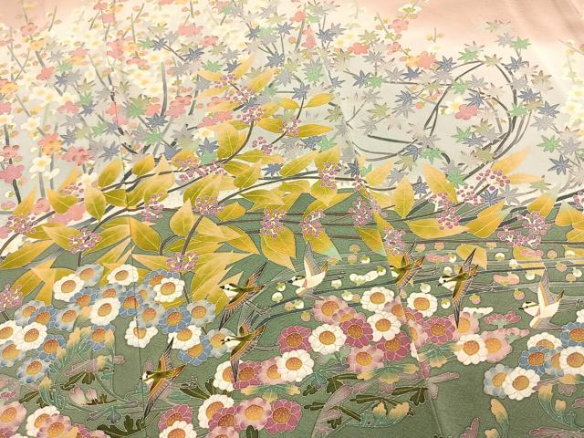 平和屋着物●本加賀友禅作家　百貫華峰　色留袖　花鳥文　暈し染め　正絹　逸品　AABM8371fy