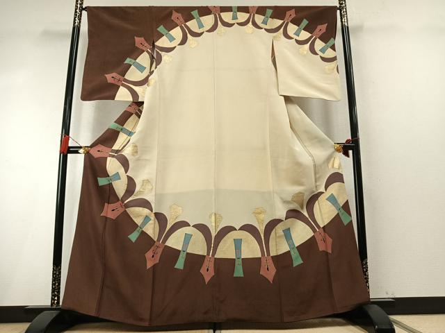 平和屋着物●訪問着　幾何学文様　金彩　金通し地　正絹　逸品　AABM8376fy
