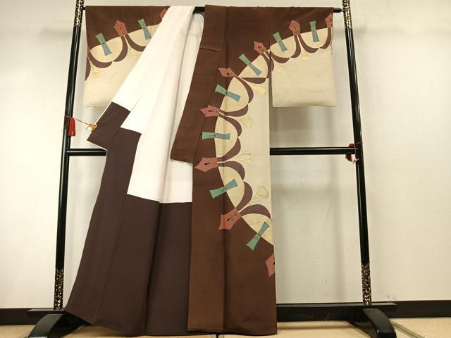 平和屋着物●訪問着　幾何学文様　金彩　金通し地　正絹　逸品　AABM8376fy
