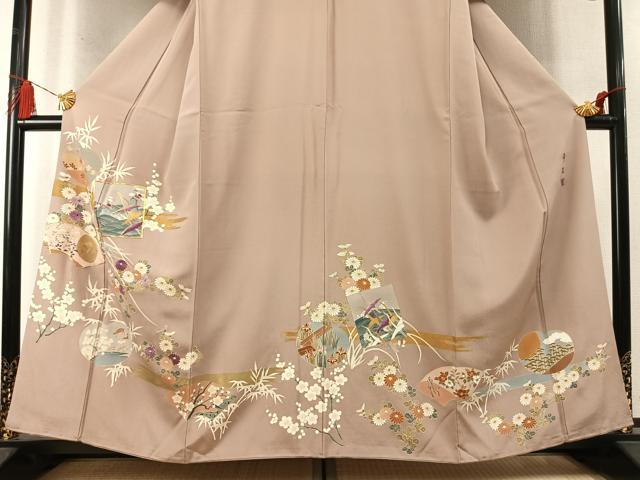 平和屋着物●西陣　京の名門　じゅらく謹製　帝王紫　色留袖　駒刺繍　色紙飛鳥枝梅花文　金彩　正絹　逸品　AABM8378fy