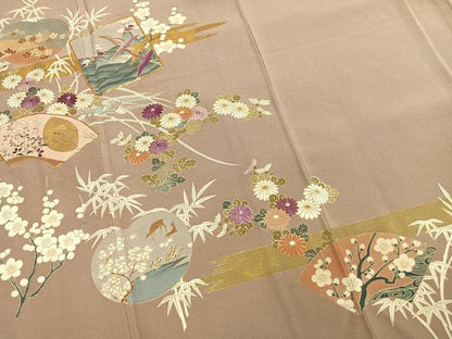 平和屋着物●西陣　京の名門　じゅらく謹製　帝王紫　色留袖　駒刺繍　色紙飛鳥枝梅花文　金彩　正絹　逸品　AABM8378fy