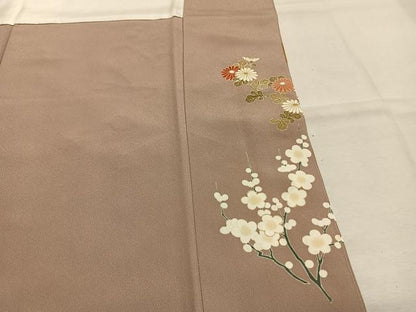平和屋着物●西陣　京の名門　じゅらく謹製　帝王紫　色留袖　駒刺繍　色紙飛鳥枝梅花文　金彩　正絹　逸品　AABM8378fy