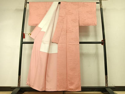 平和屋着物●上質な色無地　雲取り流水地紋　東雲色　正絹　逸品　未使用　AABM8386fy