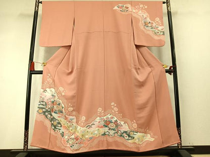 平和屋着物●訪問着　絞り　道長花文　金彩　正絹　逸品　AABM8388fy