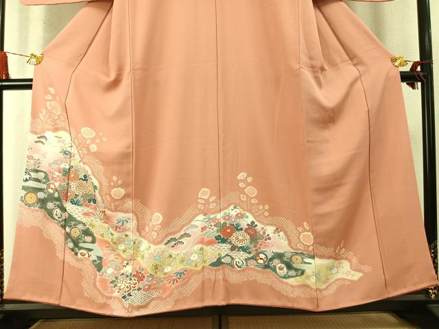 平和屋着物●訪問着　絞り　道長花文　金彩　正絹　逸品　AABM8388fy