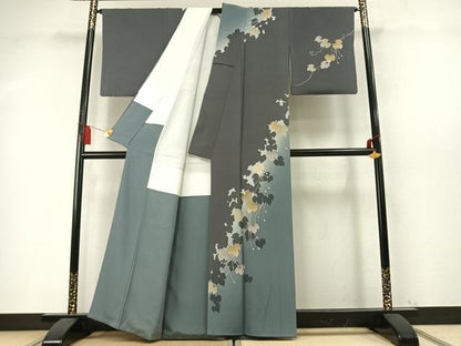 平和屋着物●訪問着　蔦の葉文　シルエット　暈し染め　金彩　正絹　逸品　AABM8394fy
