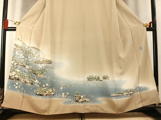 平和屋着物●本加賀友禅作家　横山秀一　色留袖　風景枝桜文　暈し染め　正絹　逸品　未使用　AABM8397fy