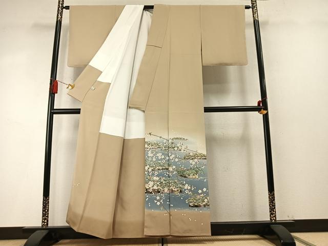 平和屋着物●本加賀友禅作家　横山秀一　色留袖　風景枝桜文　暈し染め　正絹　逸品　未使用　AABM8397fy