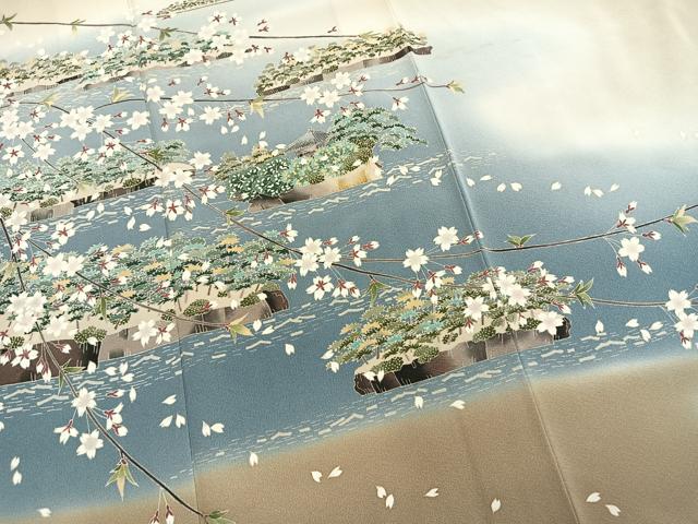 平和屋着物●本加賀友禅作家　横山秀一　色留袖　風景枝桜文　暈し染め　正絹　逸品　未使用　AABM8397fy