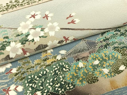 平和屋着物●本加賀友禅作家　横山秀一　色留袖　風景枝桜文　暈し染め　正絹　逸品　未使用　AABM8397fy