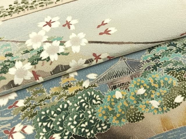 平和屋着物●本加賀友禅作家　横山秀一　色留袖　風景枝桜文　暈し染め　正絹　逸品　未使用　AABM8397fy