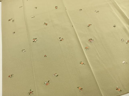 平和屋着物●上質な小紋　総刺繍　草花文　金糸　正絹　逸品　未使用　AABM8398fy