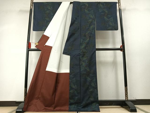 平和屋着物●本場大島紬　9マルキ　草花文　正絹　逸品　AABM8422fy