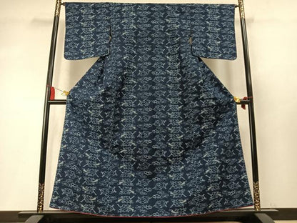 平和屋着物●弓浜絣　亀　松　綿　逸品　未使用　AABM8431fy