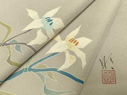 平和屋着物●日本工芸会正会員　染色作家　木原明　訪問着　枝花文　正絹　逸品　AABM8432fy