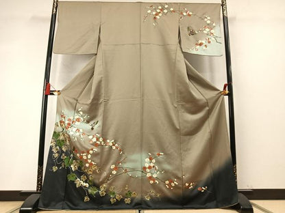 平和屋着物●訪問着　作家物　飛鳥枝梅蔦の葉文　暈し染め　金彩　正絹　逸品　AABM8433fy