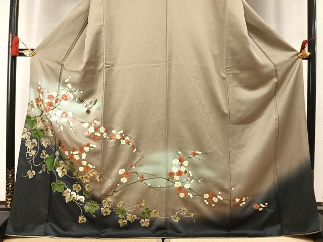 平和屋着物●訪問着　作家物　飛鳥枝梅蔦の葉文　暈し染め　金彩　正絹　逸品　AABM8433fy