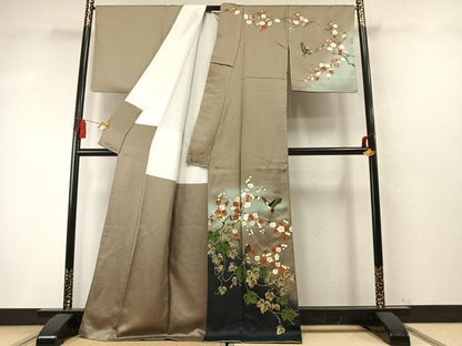 平和屋着物●訪問着　作家物　飛鳥枝梅蔦の葉文　暈し染め　金彩　正絹　逸品　AABM8433fy
