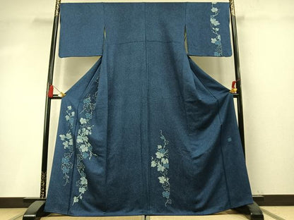 平和屋着物●無形文化財保持者　古庄理一郎　本藍染め　訪問着　葡萄蔦の葉文　正絹　逸品　AABM8439fy