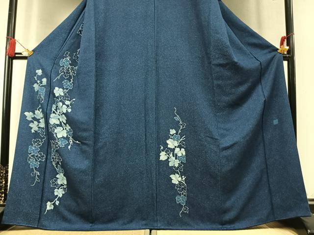 平和屋着物●無形文化財保持者　古庄理一郎　本藍染め　訪問着　葡萄蔦の葉文　正絹　逸品　AABM8439fy