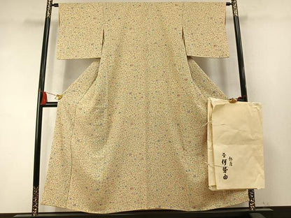 平和屋着物●銀座伊勢由　上質な小紋　草花文　たとう紙付き　正絹　逸品　AABM8442fy