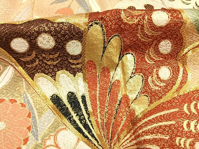 平和屋着物●豪華振袖 　駒刺繍　花蝶文　暈し染め　金彩　正絹　逸品　AABM8447fy