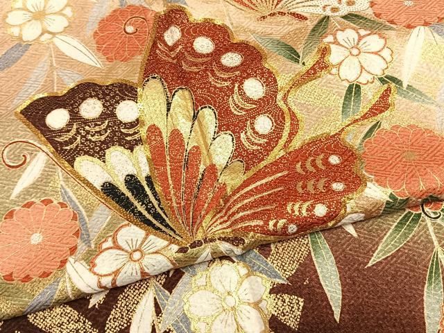 平和屋着物●豪華振袖 　駒刺繍　花蝶文　暈し染め　金彩　正絹　逸品　AABM8447fy