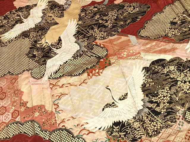 平和屋着物●豪華振袖　駒刺繍　雲取り飛鶴梅文　金彩　正絹　逸品　AABM8449fy