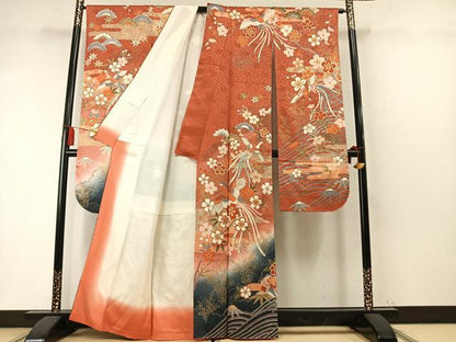 平和屋着物●豪華振袖　花鳥文　暈し染め　金銀彩　正絹　逸品　AABM8451fy