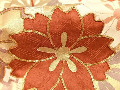 平和屋着物●十日町老舗ブランド　吉澤友禅　吾妻徳穂　振袖　駒刺繍　草花文　金彩　正絹　逸品　AABM8452fy