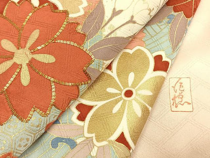 平和屋着物●十日町老舗ブランド　吉澤友禅　吾妻徳穂　振袖　駒刺繍　草花文　金彩　正絹　逸品　AABM8452fy