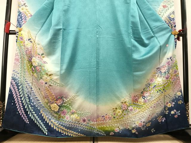 平和屋着物●豪華振袖　作家物　辻が花　絞り　暈し染め　銀通し地　さが美扱い　正絹　逸品　AABM8453fy